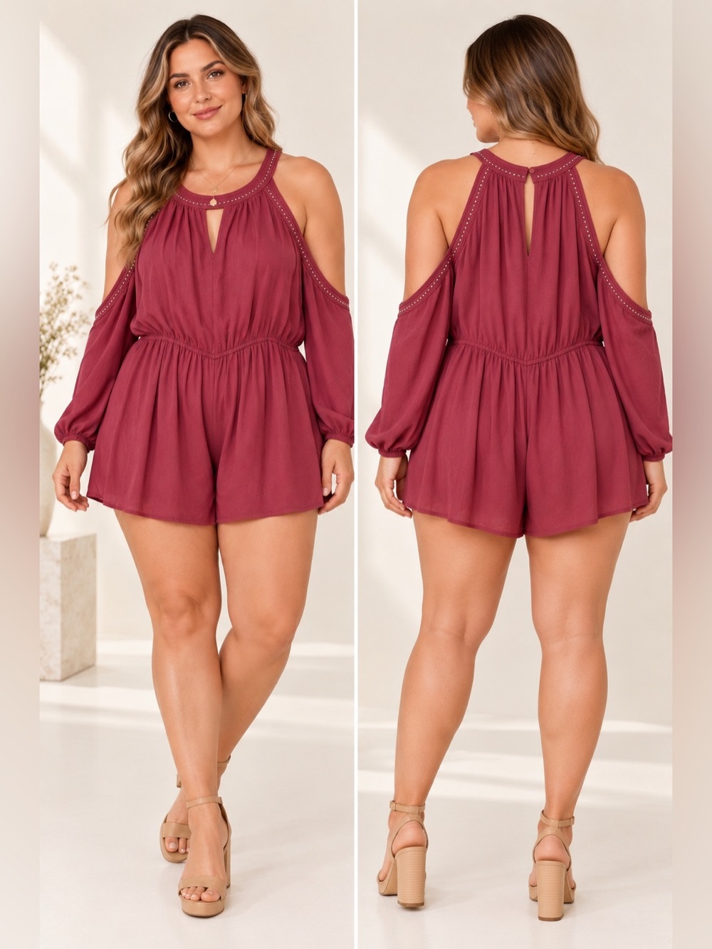 Knox Rose XL Mauve Embellished Cold Shoulder Romper